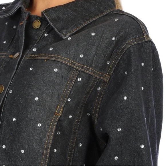 Bebe Black Jean Jacket with Stud Accents - Picture 6 of 10